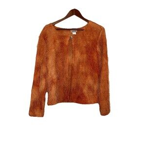 Vintage Y2K Women's Large Orange Eyelash Cardigan Long Sleeve One Button